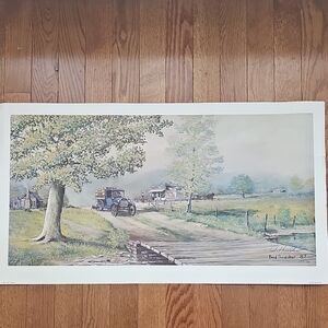 Vintage Countryside Print in Green and Blue Tones by Fred Thrasher